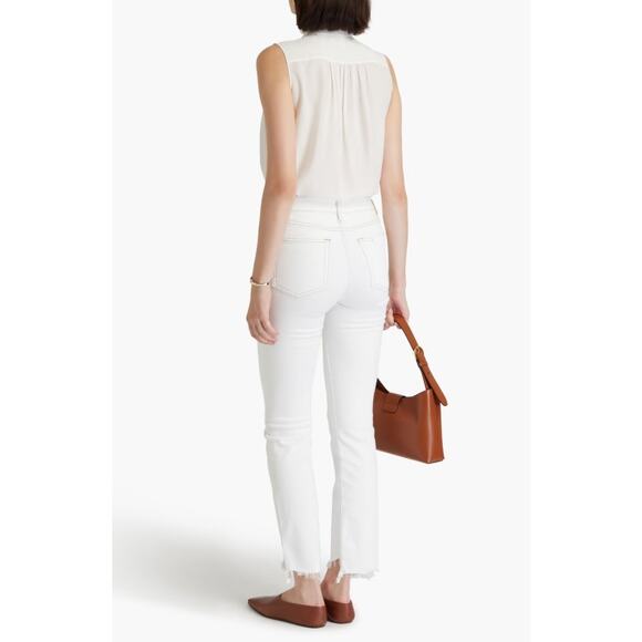 FRAME Ruffle Sleeveless Silk Crepe White Top - Picture 7 of 11